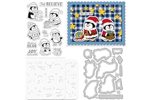 ORIGACH Pochoir de superposition pingouin d'hiver pour la fabrication de cartes, pochoirs de Noël en silicone transparent et 