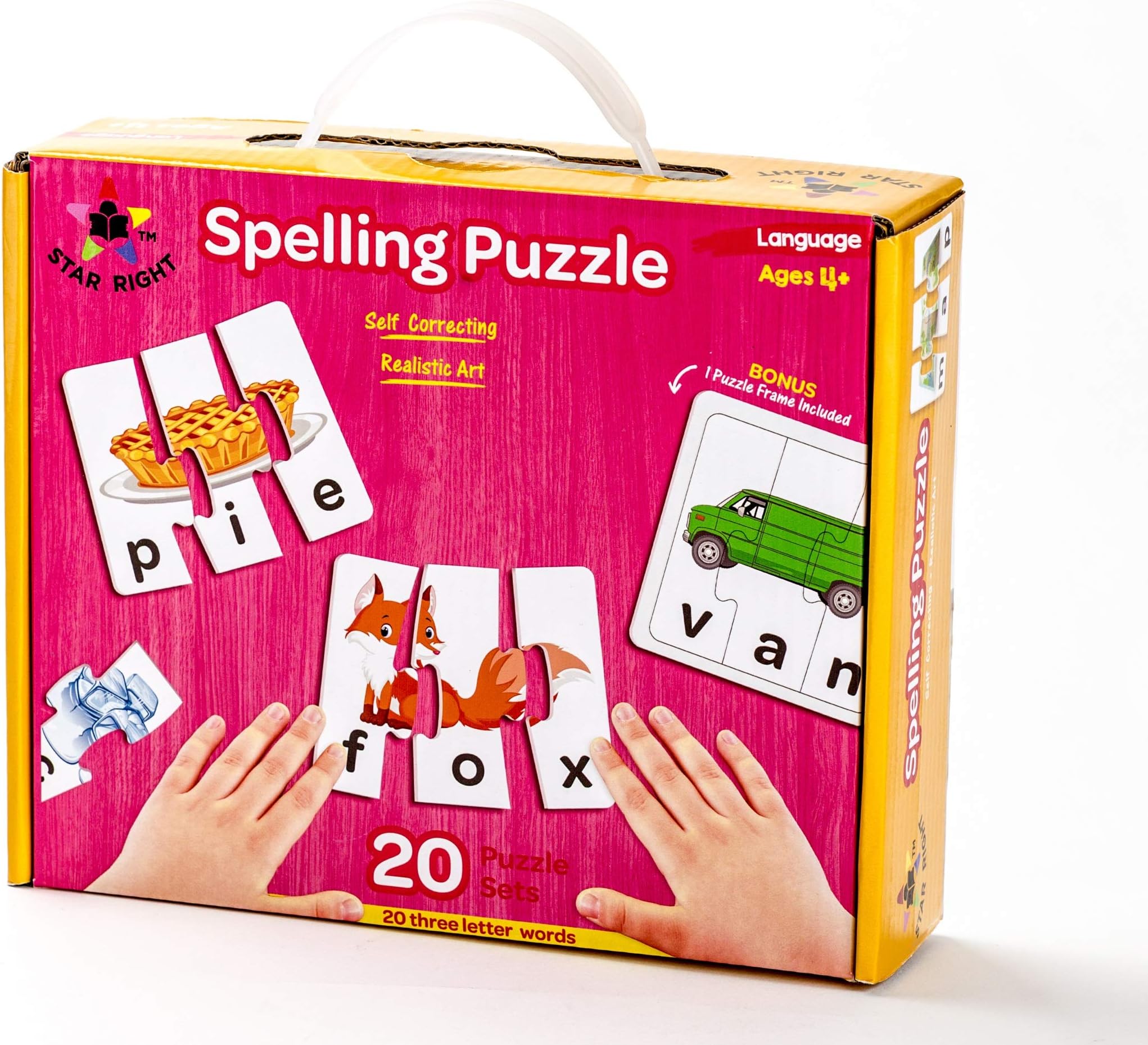 Star Right Self-Correcting Spelling Puzzle with Realistic Art to 3 Letter Words, Set of 20 (60 pieces) with 1 Puzzle Frame Included