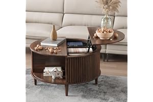 CZLFDFZ Round Coffee Table with Storage, Grooved Coffee Table for Living Room, 31.5 Inch Mid Century Modern Center Table with