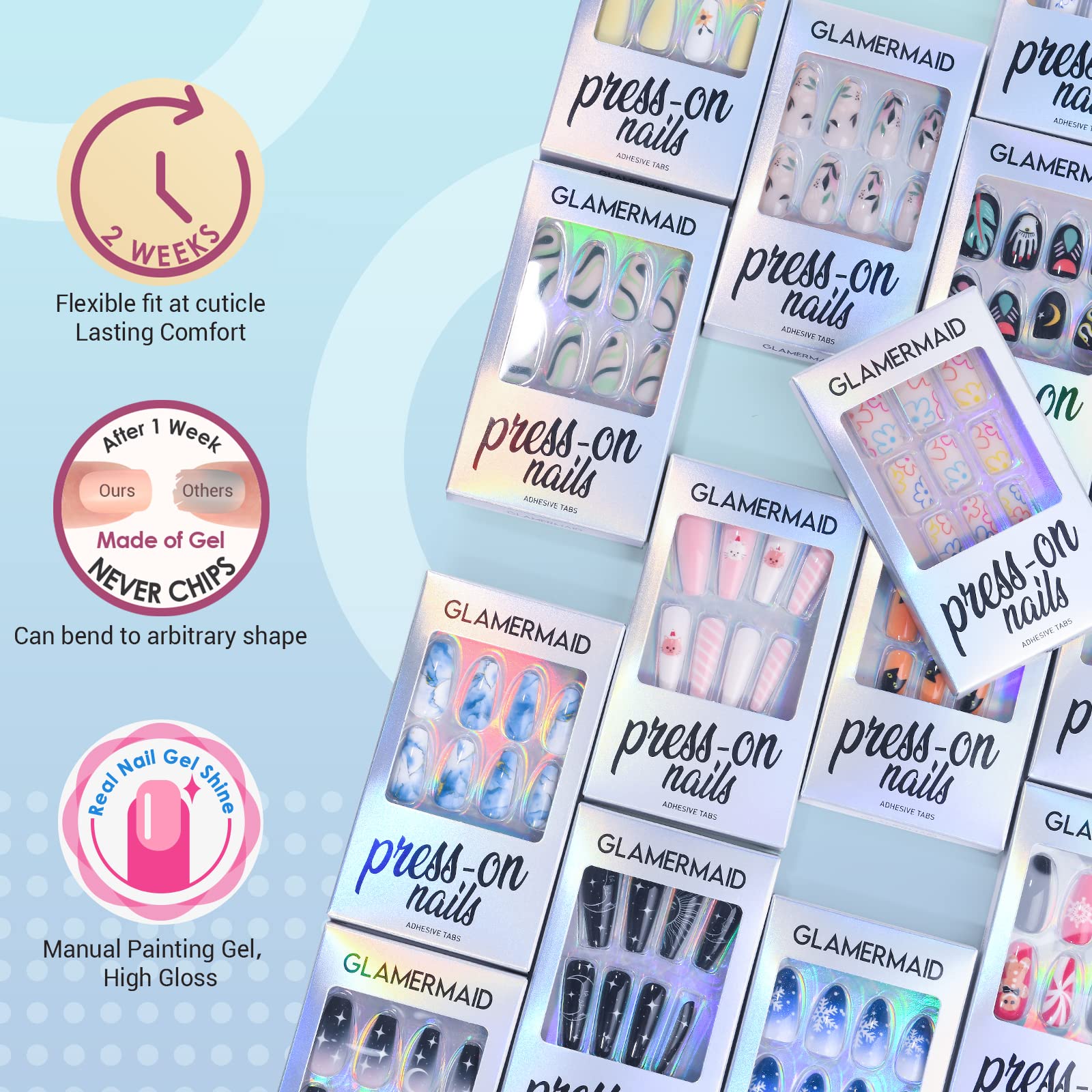 GLAMERMAID Press on Nails Medium Almond, Spring Summer Gothic Cute Cartoon Gel Glue on Nail, 24Pcs Matte Short Stiletto Reusable UV Finish Fake Nails Acrylic False Nails Manicure Kits for Women - Image 7