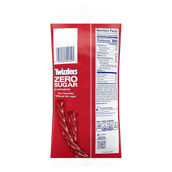 TWIZZLERS ZERO SUGAR TWISTS STRAWBERRY FLAVORED LICORICE STYLE, CANDY BAG, 5 OZ