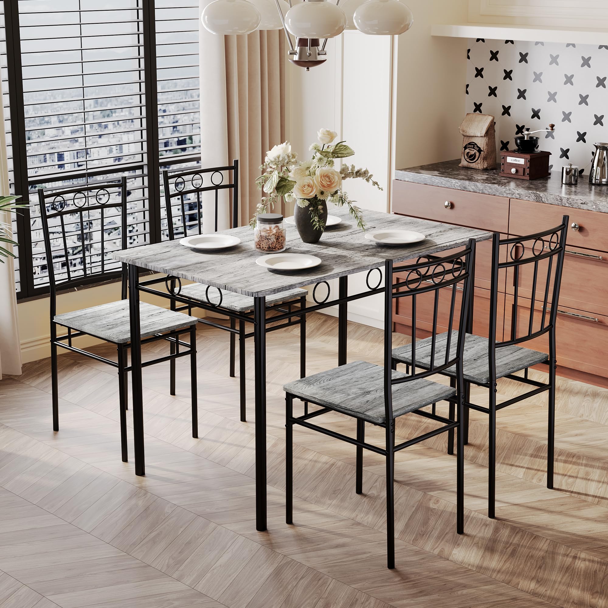 Photo 1 of ***PARTS ONLY***Erdoru 5 Piece Dining Table Set, Modern Metal&Wood Kitchen Dinner Table with 4 Chairs, Dining Room Table Sets for Small Spaces, Gray