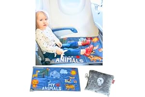 Cegali Airplane Seat Extender for Kids ANM: Enhance Your Child's in-Flight Comfort. Travel Toddler Bed, Airplane Leg Rest, Airplane Foot Hammock and Seat Extender, All in One (My Animals - Cool Grey)