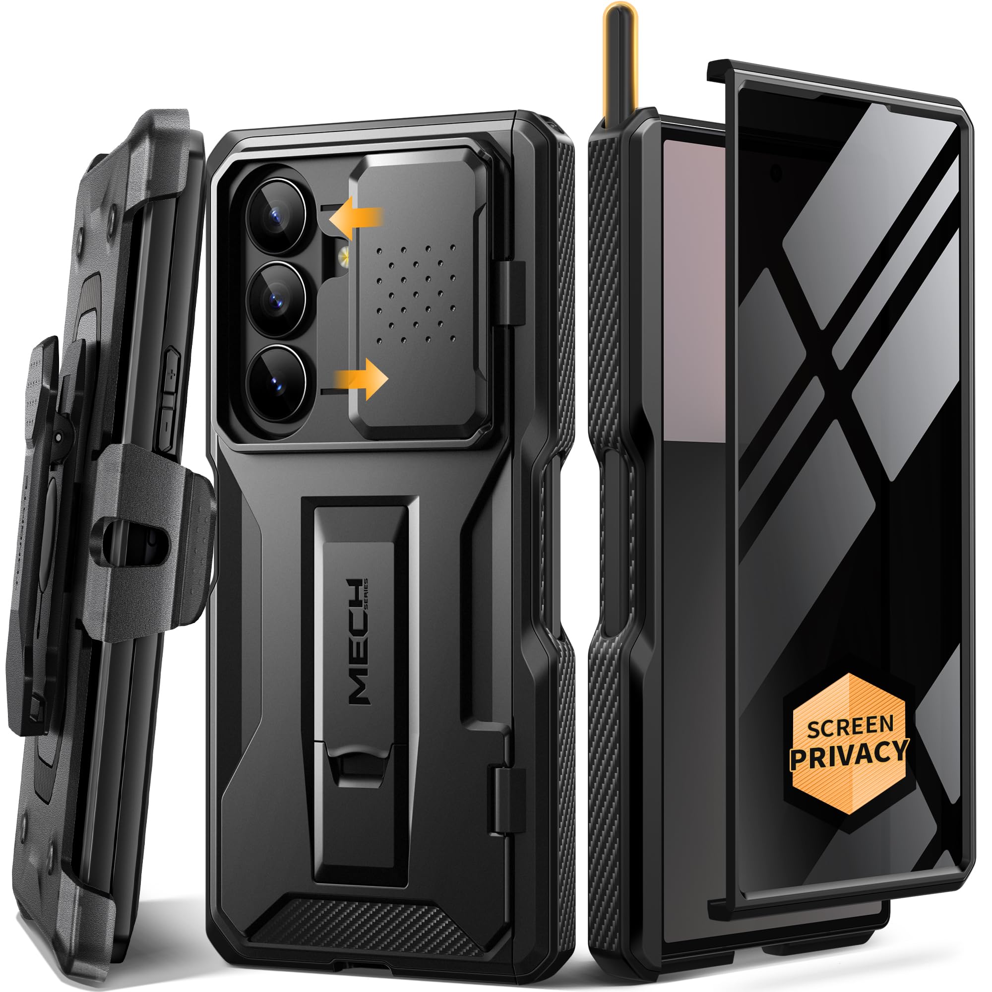 Photo 1 of TONGATE for Z Fold 7 Case with Stylus & Pen Holder, [Built-in Privacy Screen Protector & Slide Camera Cover][Anti Spy] Military Grade Drop Stand Case for Samsung Galaxy Z Fold 7 with Belt Clip, Black