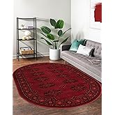 Unique Loom Tekke Collection Area Rug - Khabour (4' 1" x 6' 1" Oval Red/Black)
