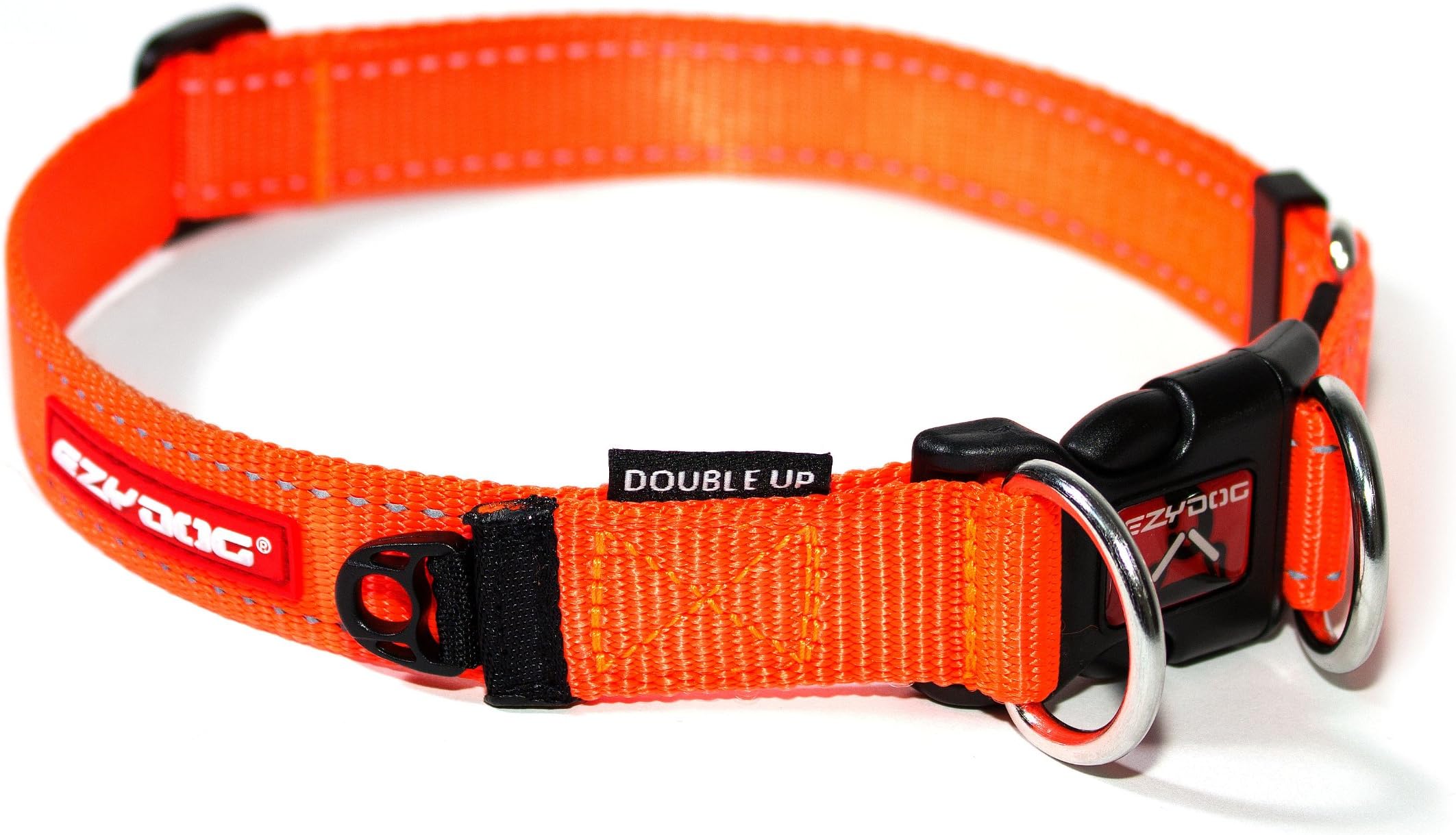 EZYDOG Double Up Dog Collar | Dog Collar Small, Medium, Large Dogs, Reflective Dog Collar, Supreme Comfort, Soft Neoprene Material, Strong Nylon Webbing (Small, Orange)