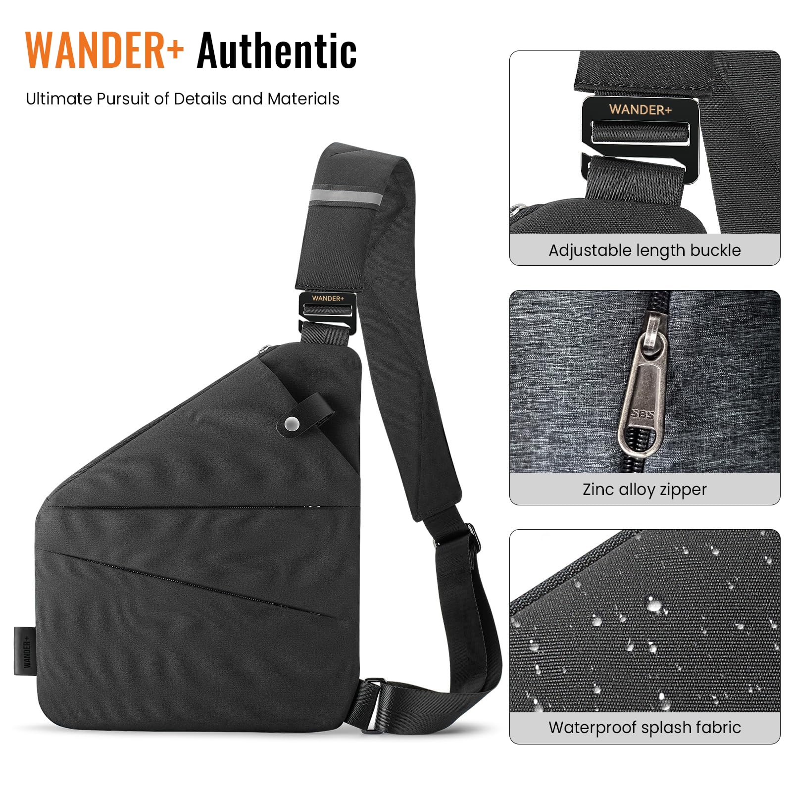 WANDER PLUS Anti Theft Crossbody Bag, Shoulder Bag Anti-theft Design for Travel, Sport, Work