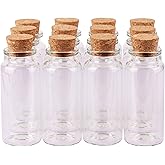 MaxMau 30ml Cork Stoppers Glass Bottles, Small Jars for Candy Wishing Bottle Wedding Favors (12 Sets)
