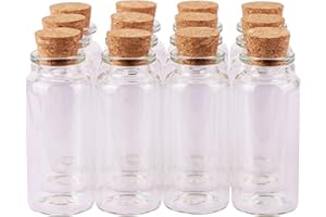 MaxMau 30ml Cork Stoppers Glass Bottles, Small Jars for Candy Wishing Bottle Wedding Favors (12 Sets)