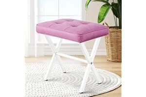 RKVPCNE Vanity Stool Ottoman Stool Chair for Vanity Chair with Metal X Legs, Footrest Upholstered Makeup Stool for Makeup Room, Living Room, Bathroom, Padded Foot Rest Seat for Entryway(Pink)
