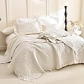 Lady Ann Wheat Oversized King Quilt 120x120, 3 Pcs Stone-Washed Crinkled Oversized Bedspread Set Ruffled Coverlet, Extra Large Quilted Blanket Farmhouse Rustic Shabby Bedding Sets Chic for All Season