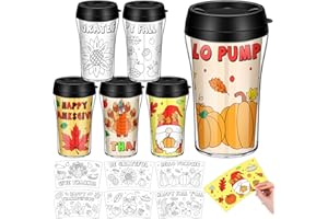 Yiyiring 12 Set Thanksgiving Crafts for Kids DIY Color Your Own 10 oz Coloring Cups Fall Pumpkin Turkey Leaves Plastic Mugs for Party Favors Classroom Home Activities Gifts