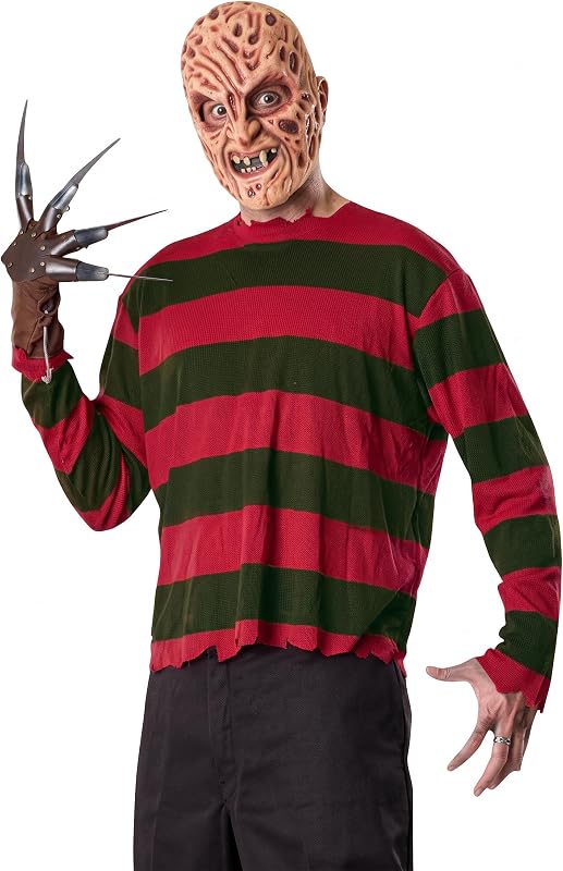 Disfraz Freddy Krueger para adulto, Camiseta impresa con máscara moldeada y guante, Licencia Oficial Warner Bros Terror, Pesadilla en Elm Street, Talla única, para Halloween, Carnaval — foto 1 de 2