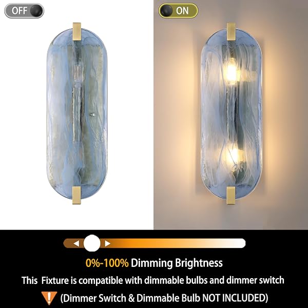 RAINLIGHTING 2 PACK 2 LIGHT OVAL BLUE GLASS BATHROOM WALL SCONCE MODERN CONCISE STYLE WALL LIGHT FIXTURE,GOLD FINISH FOR BEDROOM HALLWAY BEDSIDE