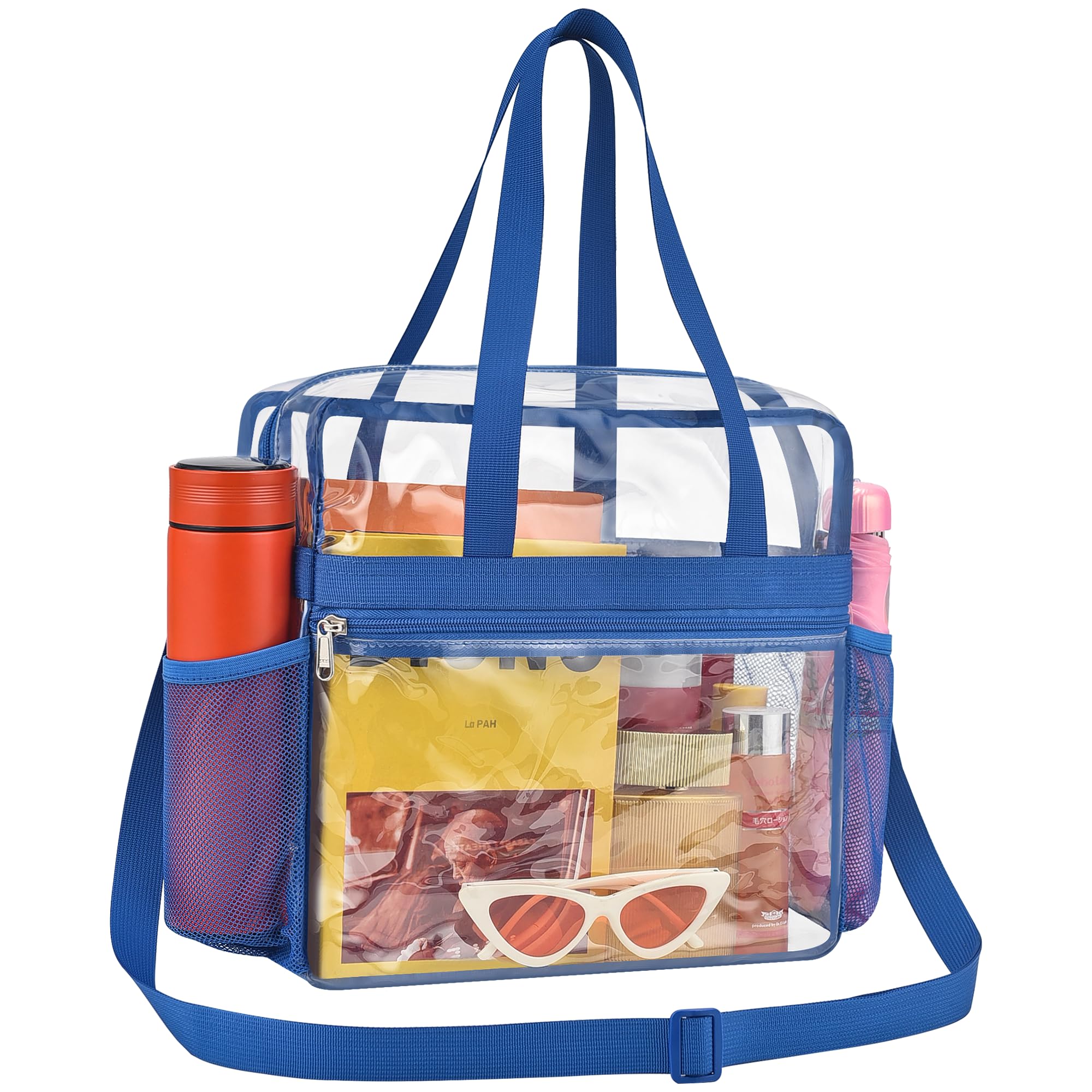 Photo 1 of Lyingflat Clear Bag for Stadium Events, 12x6x12 Stadium Approved Clear Tote Bag with Adjustable and Detachable Strap, Blue