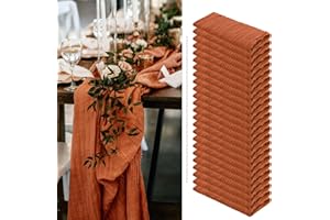 SHOWGEOUS 24 Pack Terracotta Cheesecloth Table Runner 10Ft Boho Gauze Cheese Cloth Table Runner 35x120 Inch Long Rustic Sheer Table Decor for Wedding Bridal Shower Holiday Party