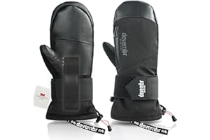 devembr Ski Mittens with Wrist Guards, Waterproof Snowboarding Mittens (S/M/L)