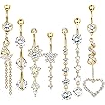LOLIAS 7 Pcs 14G Dangle Belly Button Rings for Women 316L Surgical Steel Curved Navel Barbell Body Jewelry Piercing