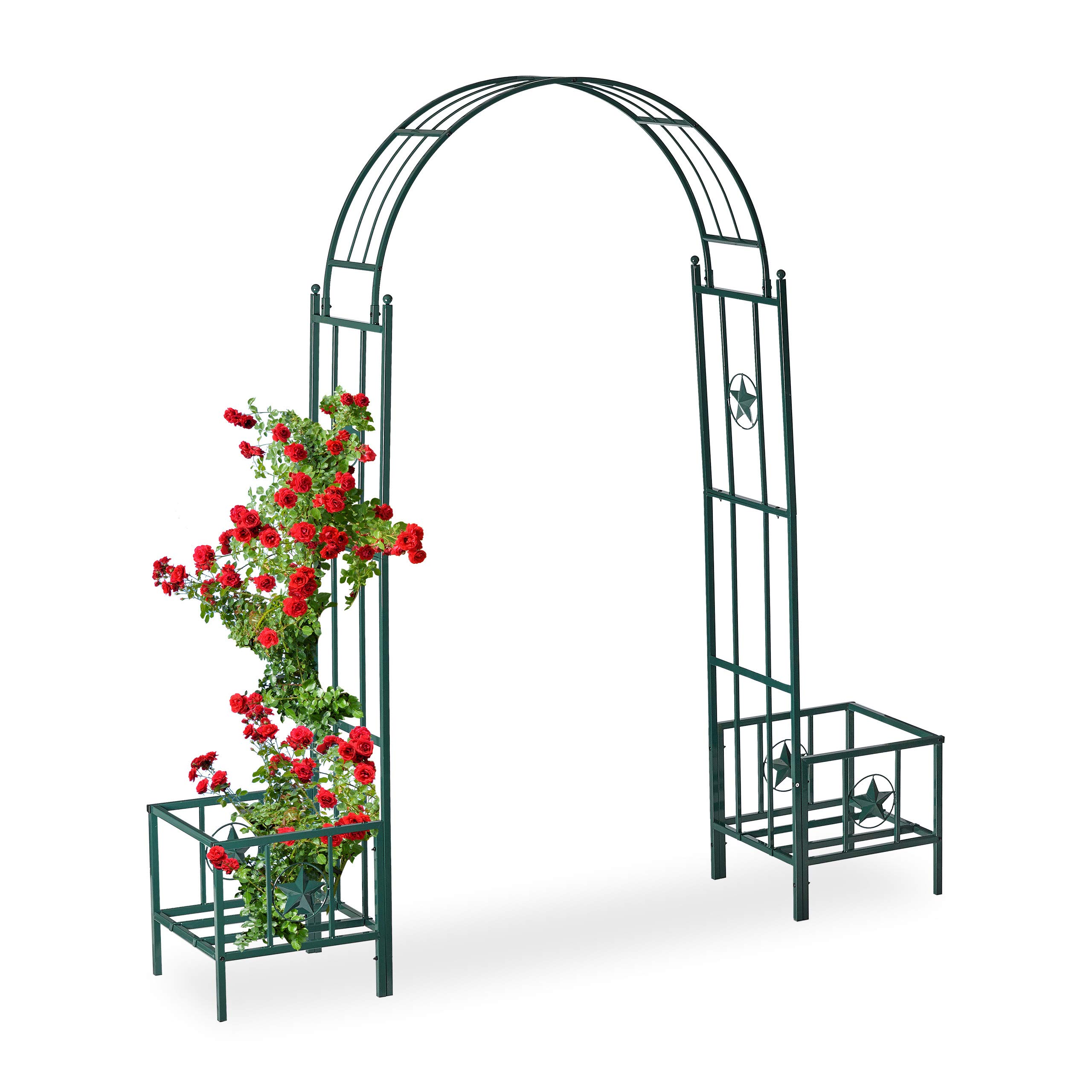 Relaxdays Rose Arch with Planters, Weatherproof, Metal Trellis, Climbers Support, Garden, HWD 226x204x45 cm, Green