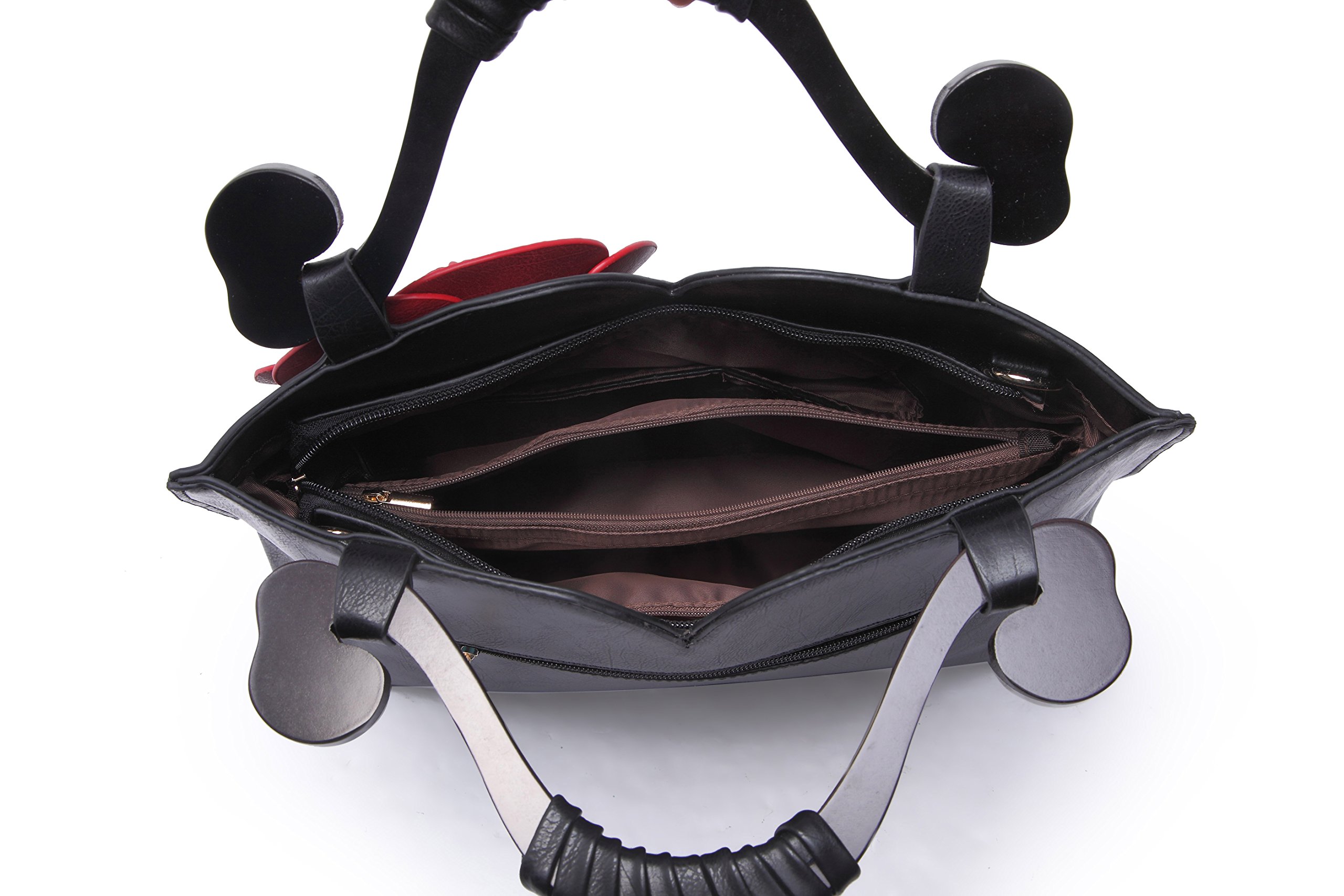 Ruiatoo Women\'s Purses and Handbags Classic Rose Ladies National Wind Shoulder Bag PU Leather Satchel Black