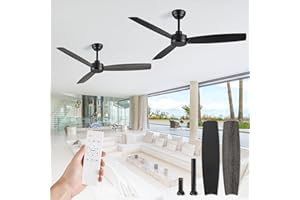 ZMISHIBO 2 Pack 52 Inch Outdoor Ceiling Fans with Remote, Black Ceiling Fan No light with Quiet Reversible DC Motor, 6 Speeds, 3 Blade Modern Ceiling Fans for Patio Living Room Bedroom Indoor