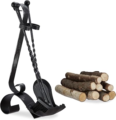 Relaxdays Steel Fireplace Companion Set 4 Piece Fire Irons Shovel Broom Poker