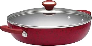 Paula Deen Signature Porcelain Nonstick 12-Inch Covered Chicken Fryer, Red Speckle