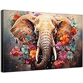 Vintage Elephant Wall Art Colorful Wildflower Elephant Wall Decor for Living Room Bedroom Bathroom Picture Retro Indian Animal Poster Neutral Wildlife Canvas Print Artwork Office Home Decoration 12x16