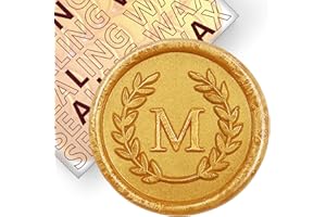 KANOO 50Pcs Gold Letter M Adhesive Wax Seal Stickers, Hand-Made, No Need Seal Stamp, Tear and Use Wax Stickers for Wedding Invitations, Envelopes, Christmas Gift