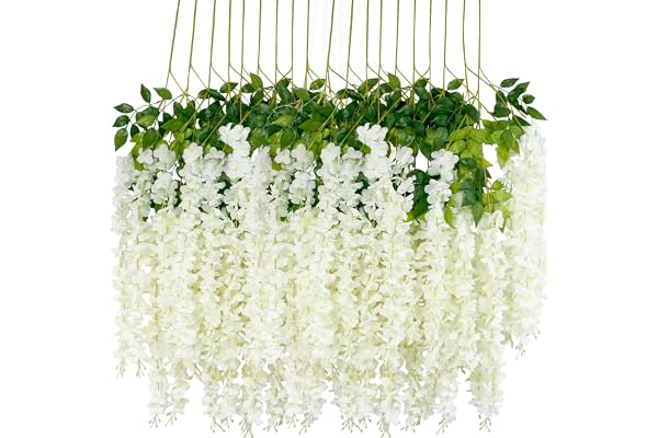 Artificial Wisteria Flowers 3.6 Feet/Piece Dense Artificial Fake Wisteria Vine Ratta Hanging Garland Silk Flowers String Home