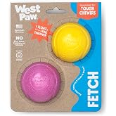 WEST PAW Boundr Ball Dog Fetch Toy &ndash; Bouncing Toys for Dogs, Fetch, Catch, Chewing, Play &ndash; Floatable, Recyclable Balls &ndash; Small Dandelion Yellow/Hot Pink 2-Pack