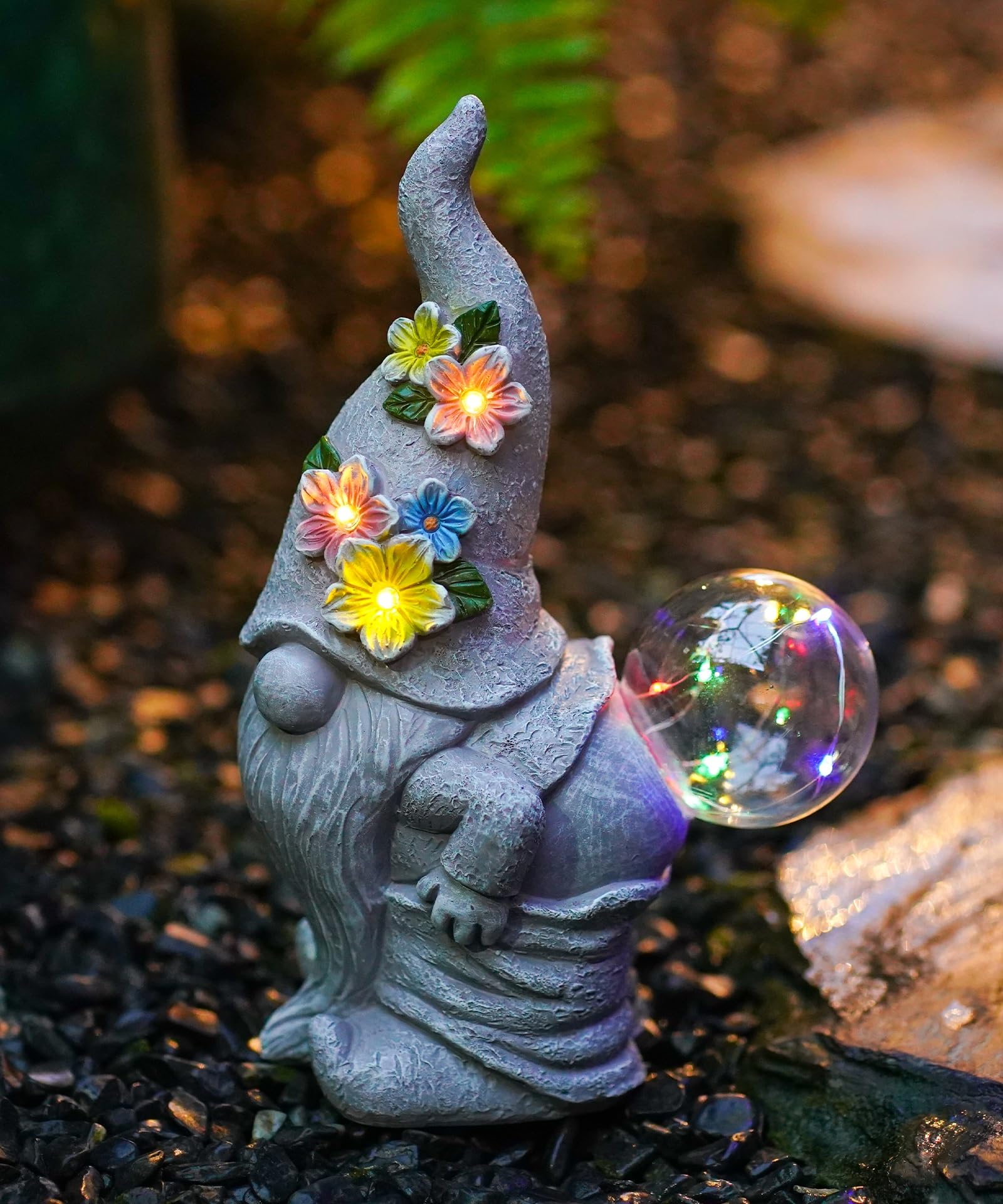 Yeomoo Funny Gnome Garden Ornaments Outdoor - Solar Resin Sculpture with Bubble Ball Lights for Yard Lawn Balcony Patio Home Decor - Unique Gifts for Women Mum Grandma
