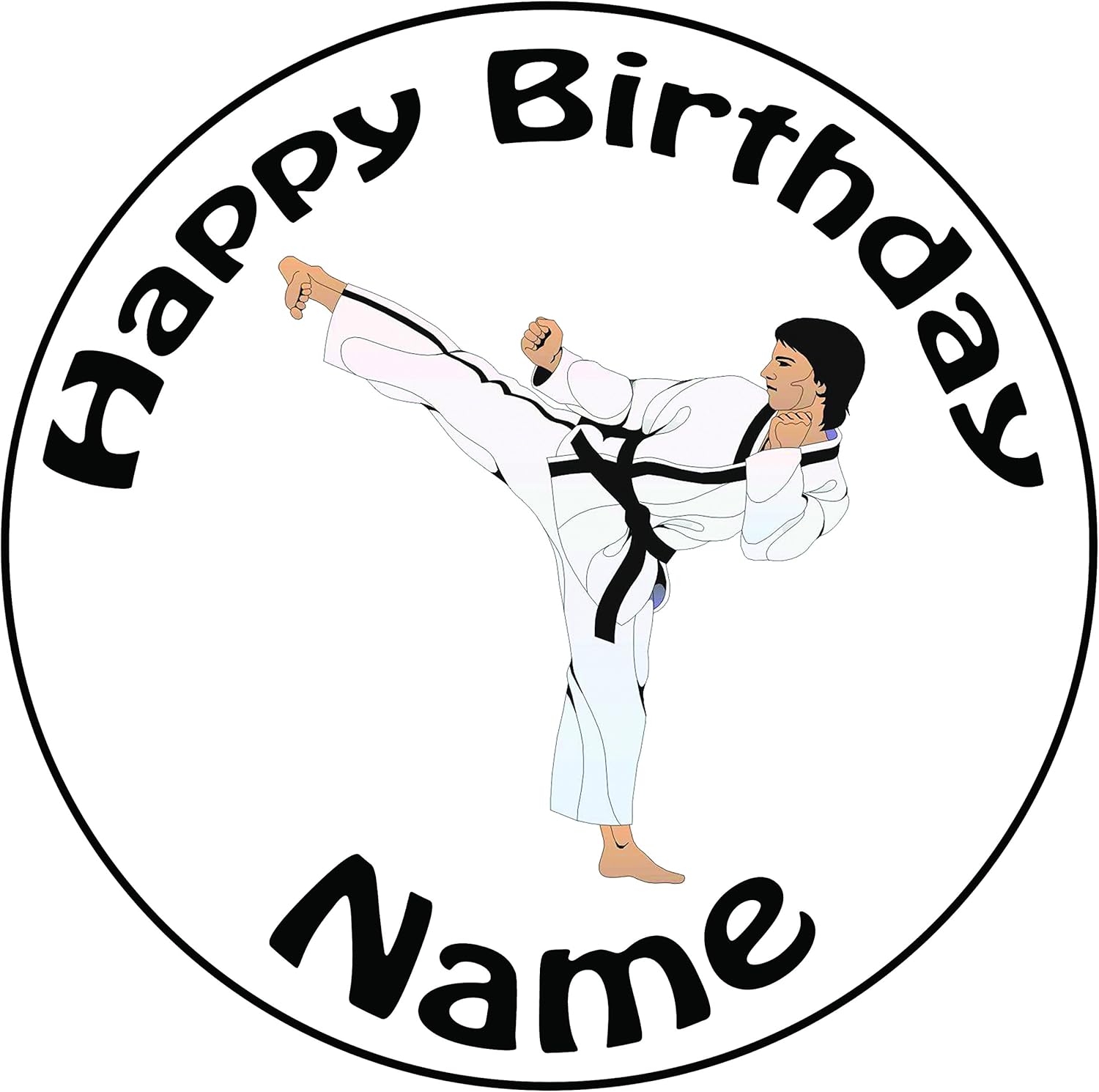 Personalised Karate Kick Cake Topper A PreCut Round 8" (20cm) Icing