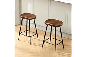 FIRAVOE Bar Stools Set of 2, Modern 24" Counter Height Bar Stools, Brown Faux Leather Backless Saddle Stools for Kitchen Island (Brown, 2 PCS 24'' Height)