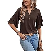 Womens Tops Henley Blouses V Neck Button Down Shirts Casual Outfit Cute Work Tees Spring Fall Summer Fashion Clothes