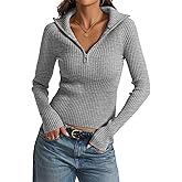Prettywear 2025 Women's Half Zip Pullover Sweaters V Neck Collared Long Sleeve Ribbed Knit Fall Tops Dressy Casual