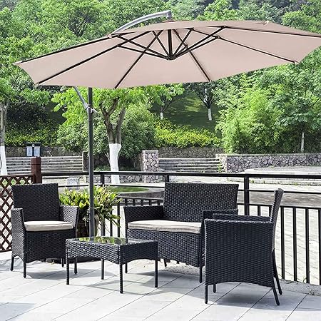Fdw Patio Furniture Set 4pieces Outdoor Patio Chairs Wicker Sofa Garden Conversation Bistro Sets With Patio Umbrella Offset 10 Hanging Umbrella For Yard Or Backyard Amazon Ca Patio Lawn Garden