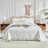 Ruffled Quilt Set Solid Shabby Chic Farmhouse Ruffles Bedding Rustic Coverlet & Sets Lightweight Fluffy Summer Oversized Bedspread with Shams for Women Men - 3 Pieces Queen Size 96 * 96in White