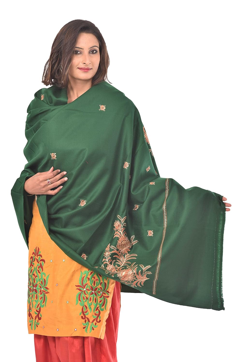 weavers villa - women's kashmiri booti work blue woolen shawls, stoles