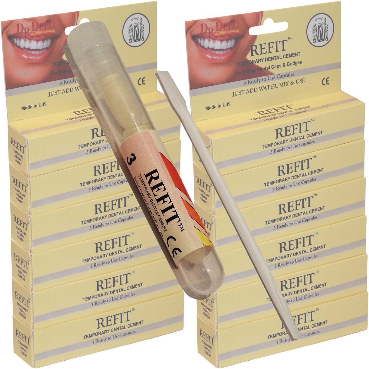 Dr Denti Refit Dental Veneers Bridges Caps Temporary Repair Cement 12 Pack