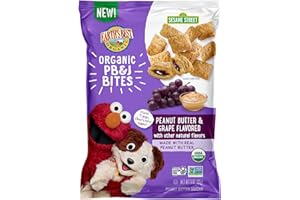 Earth's Best Organic Kids Snacks, Sesame Street Toddler Snacks, Organic PB&J Bites for Toddlers 2 Years and Older, Peanut Butter and Grape Flavored with Other Natural Flavors, 3 oz Bag