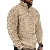 Comdecevis Mens Quarter Zip Sweater Long Sleeve Cable Knit Mock Neck Polo Soft Casual Pullover Sweaters