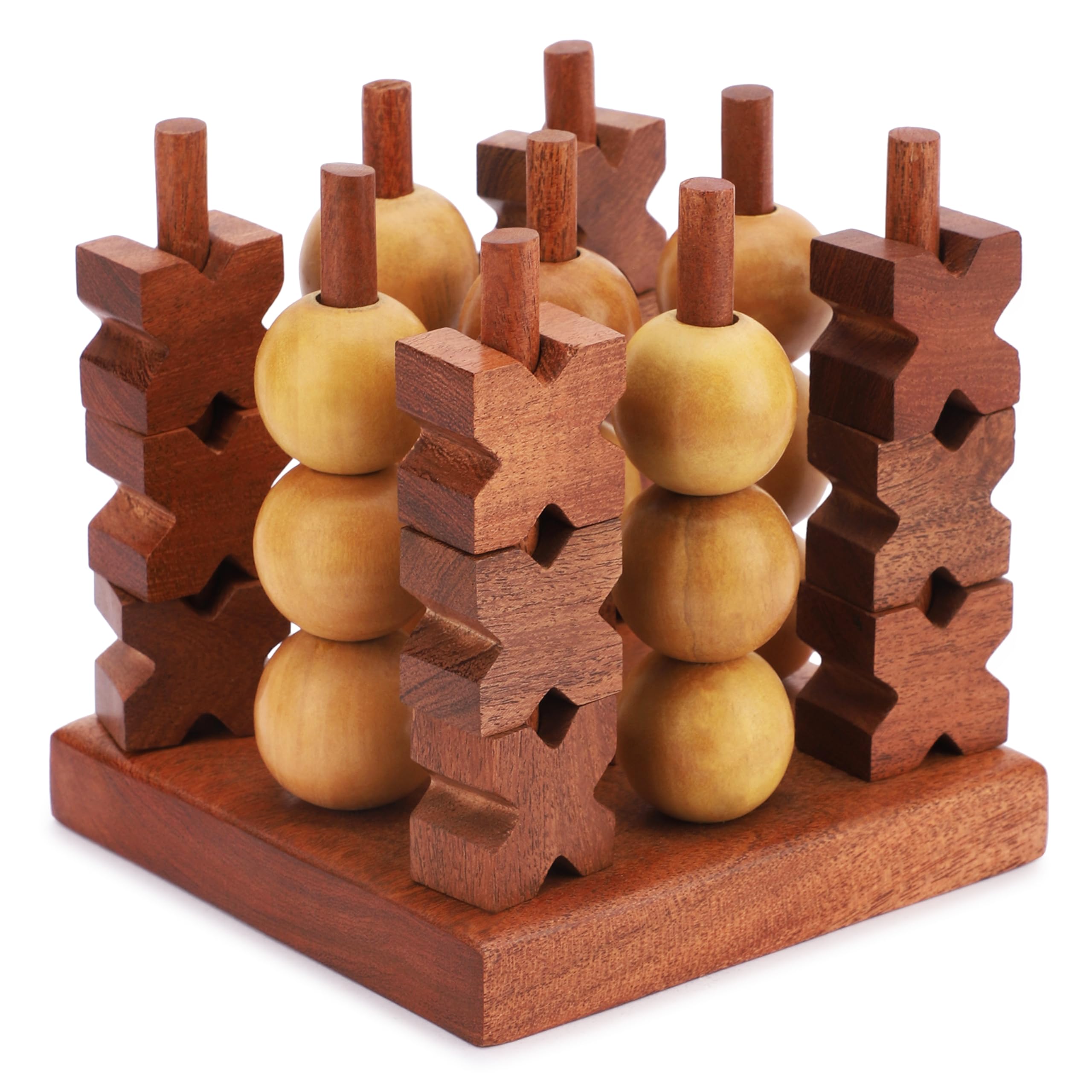 Ajuny 3D Wooden Tic Tac Toe Board Game for Indoor, Outdoor, Travel Rustic Coffee Table Decor Games for All Ages Strategy 2 Players Night, Family Game
