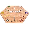 AmishToyBox.com Wahoo Marble Game Board Set - 16" Wide - Solid Oak Wood - Double-Sided - with 16mm Marbles and Dice Included