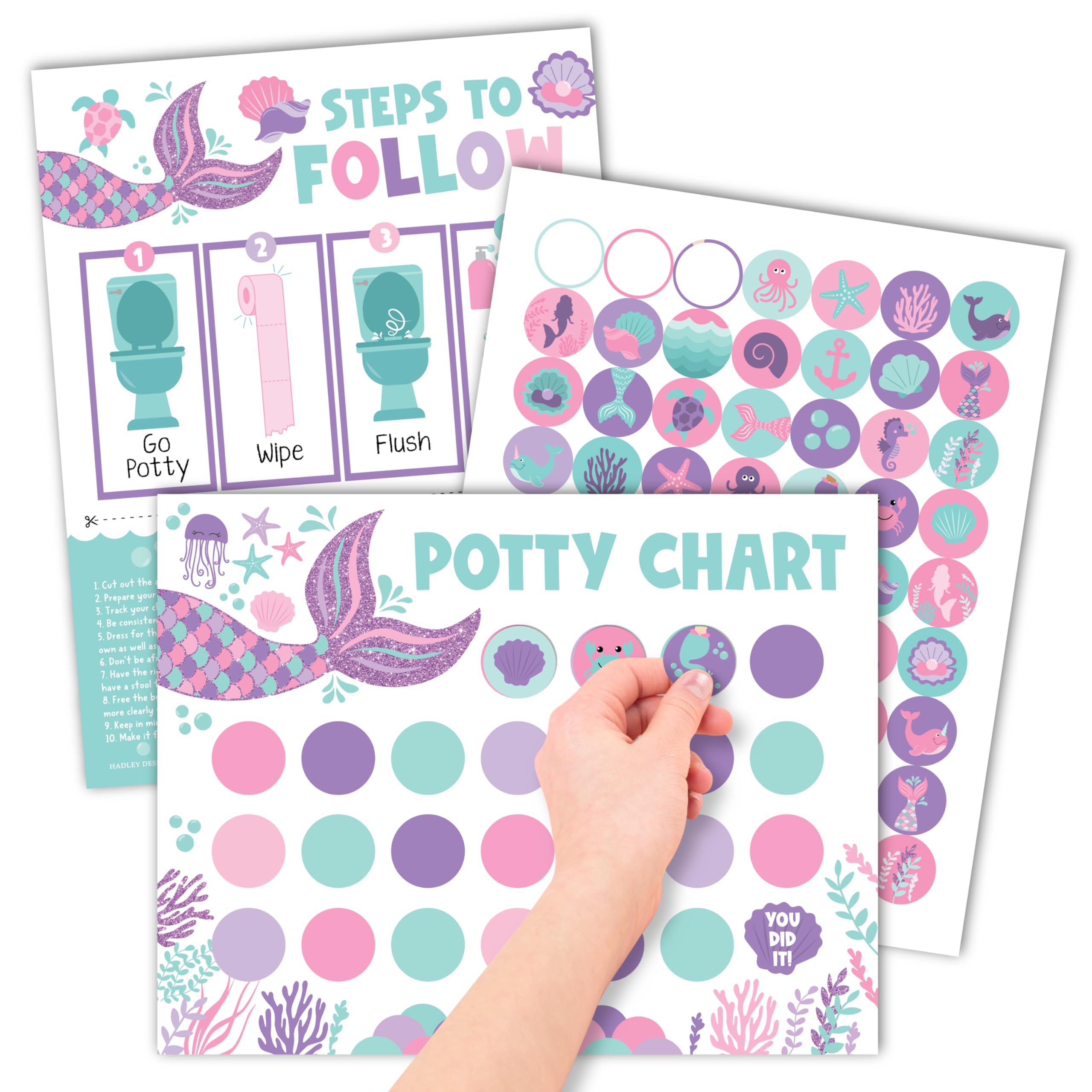 Photo 1 of Hadley Designs Mermaid Potty Training Chart for Toddler Girls - Potty Training Sticker Chart for Girls Potty with Sticker, Sticker Chart for Kids Potty Training Reward Chart, Kids Reward Chart