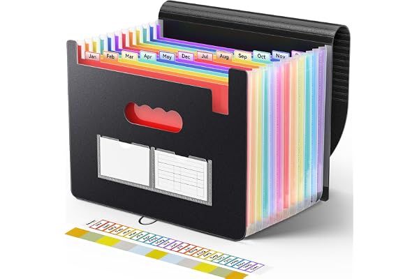 Sooez Accordion File Organizer, 13 Pockets Expanding File Folders, Portable Monthly Paper Bill Tax Receipt Organizer, Letter