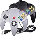suily 2 Pack USB Wired N64 Controller, Classic N64 PC Gamepad Joystick Controller for Windows PC MAC Linux Raspberry Pi 3 (Black/Gray)