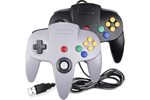 suily 2 Pack USB Wired N64 Controller, Classic N64 PC Gamepad Joystick Controller for Windows PC MAC Linux Raspberry Pi 3 (Black/Gray)