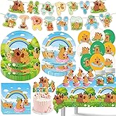 104Pcs Capybara Birthday Decorations, Capybara Theme Party Tableware Supplies including Happy Birthday Banner, Plates, Cups, Napkins, Tablecloth, Cake Topper, Balloons, Serves 20