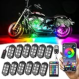 Chipcolor 12 Pcs Motorcycle LED Light Kit, APP Control RGB Motorcycle LED Lights 16 Million Color Dual Remote Brake Light Mus